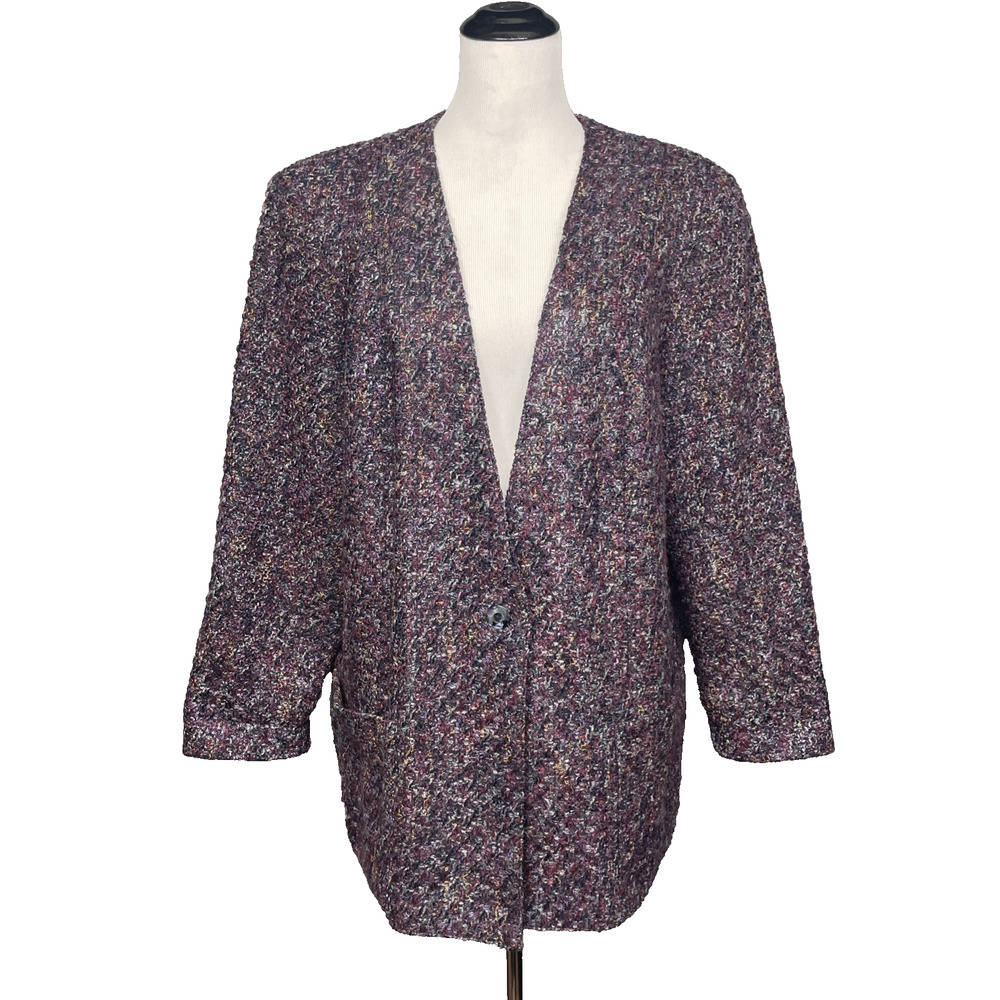 VTG W.L.B.W. Women 18W Tweed Blazer Jacket Bold Textured Bouclé Purple Burgundy